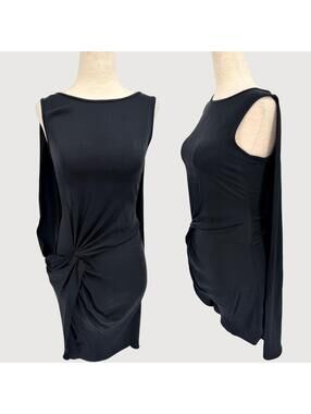 Leon Max Silk Knot Front Cape Dress Black XS